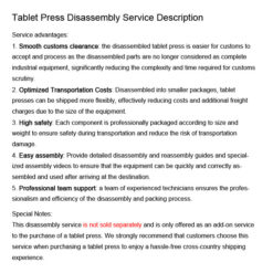 disassembly service for tablet press (is not sold separately)